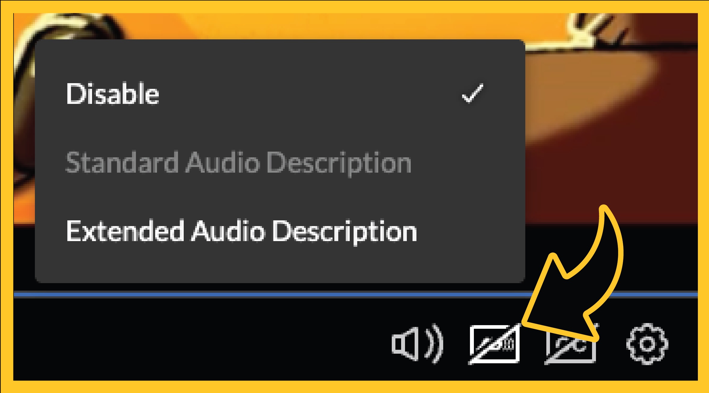 Screenshot of audio descriptions button on player.