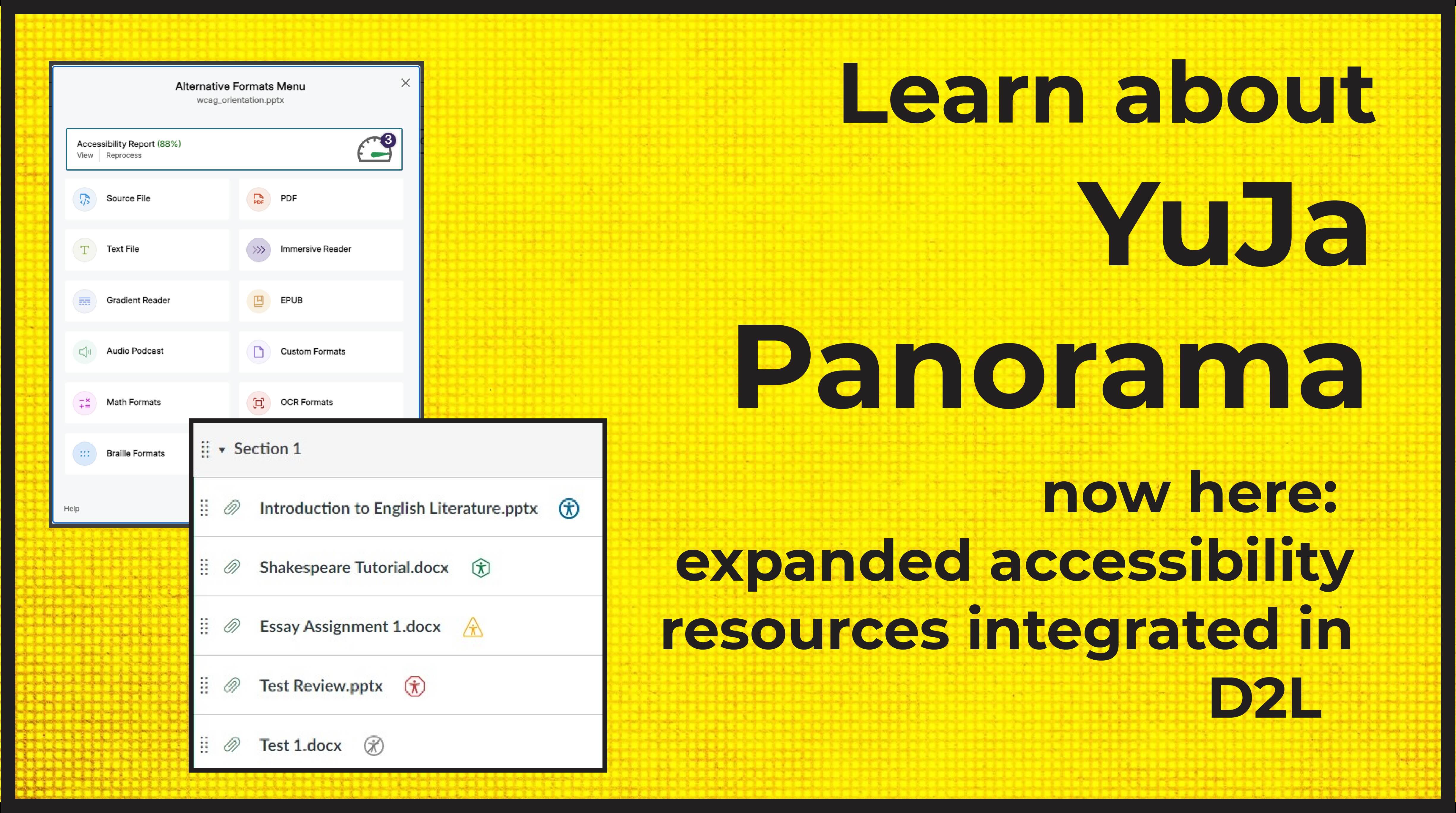 Learn about YuJa Panorama: Coming Soon: expanded accessibility resources integrated in D2L