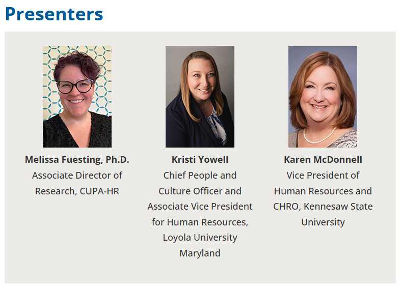 CUPA webinar Presenters Melissa Fuesting, Kristi Yowell and Karen McDonnell