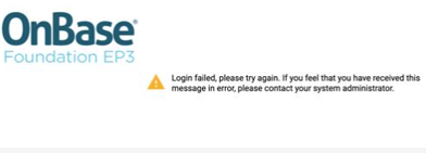 error message stating login failed - please contact system administrator