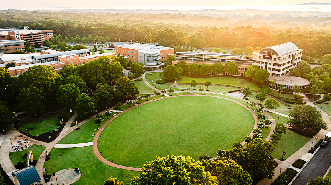 beautiful landscape photo of KSU campus with lens flare