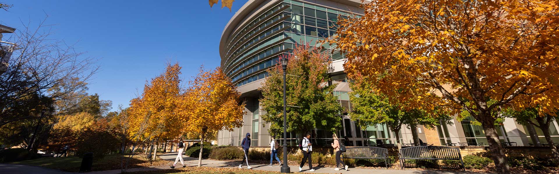 students on campus during fall time.