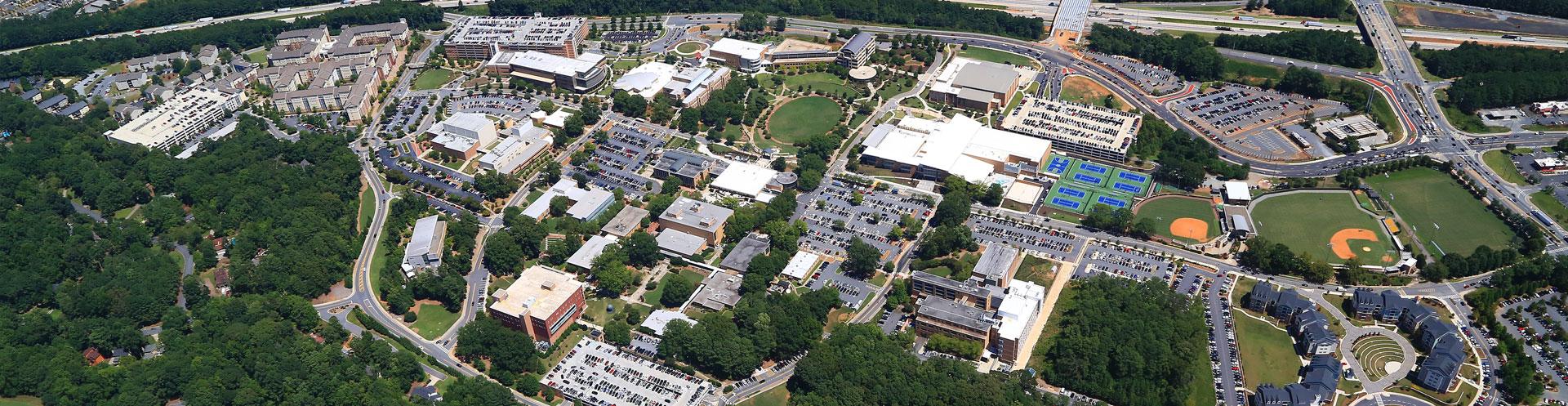 beautiful landscape drone photography of kennesaw state university campus