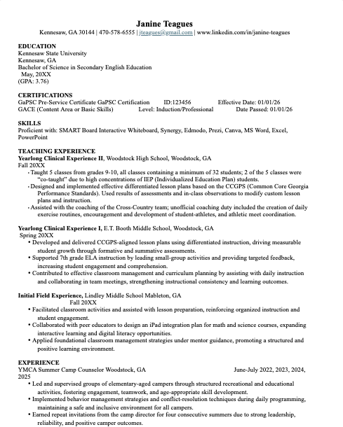 English Education Resume