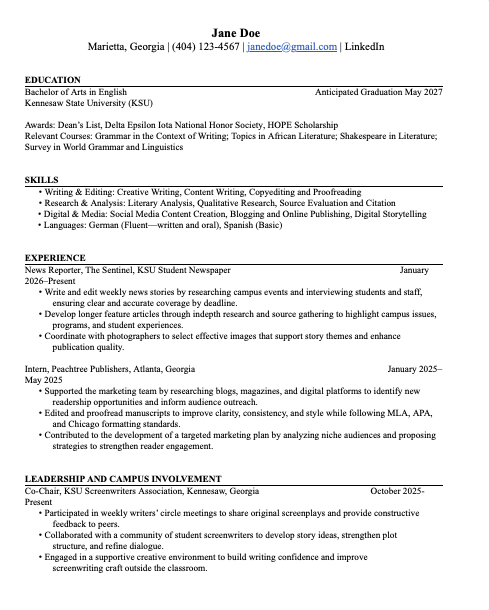 English Resume Image