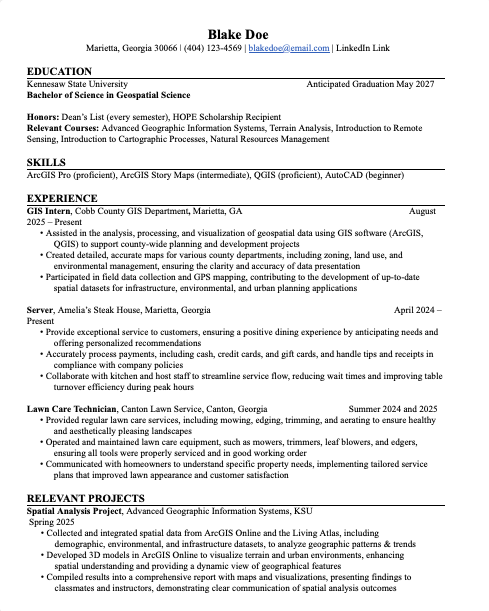 Sample Geospatial Resume Cover