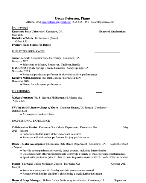Instrumental Soloist and Collaborative Pianst Resume Cover