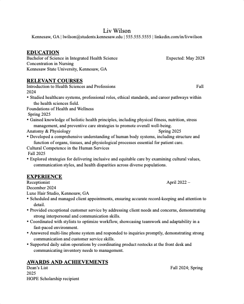 No Health Experience Resume Cover