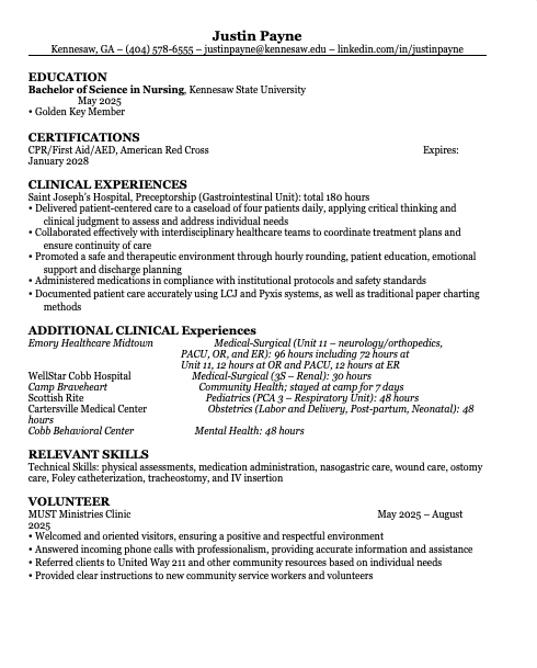 Nursing Resume Cover
