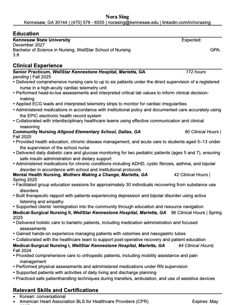 Sample Nursing Resume - Template