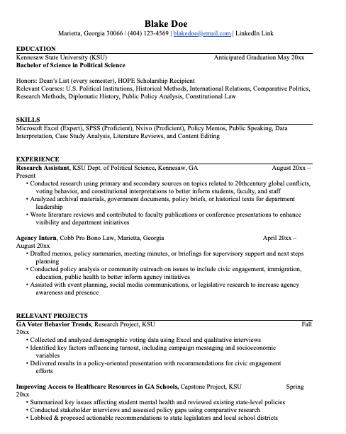 Political Science Resume