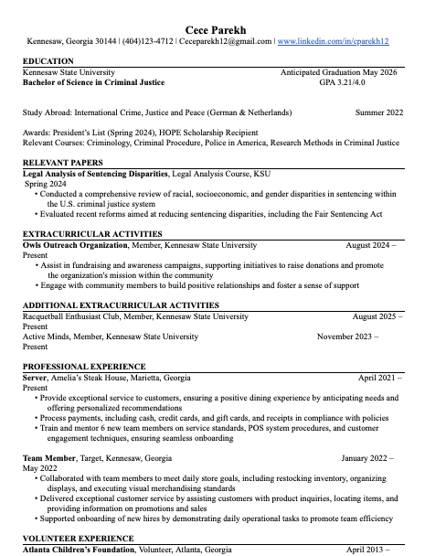 Social Science Resume Cover