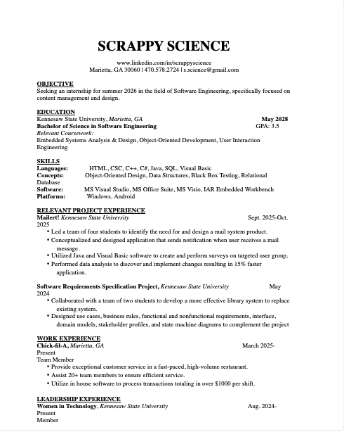 Software Engineering Resume 