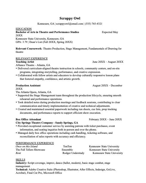 Theater Technical Resume