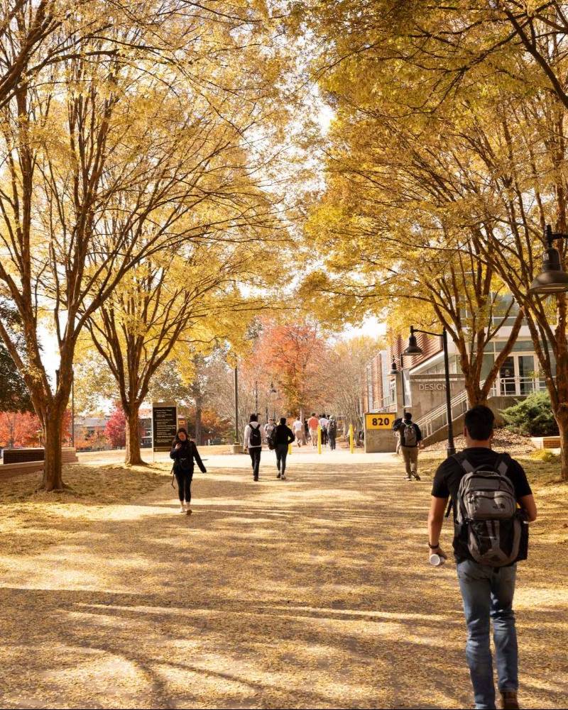 students wall across campus