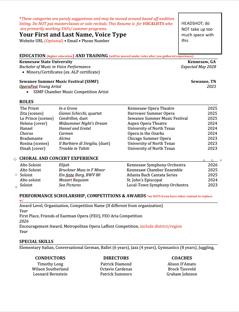 Voice Performance Resume Cover