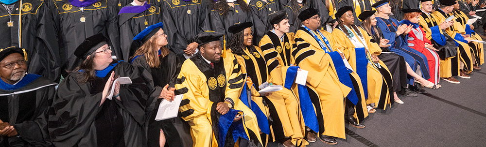 Faculty members at a graduation ceremony
