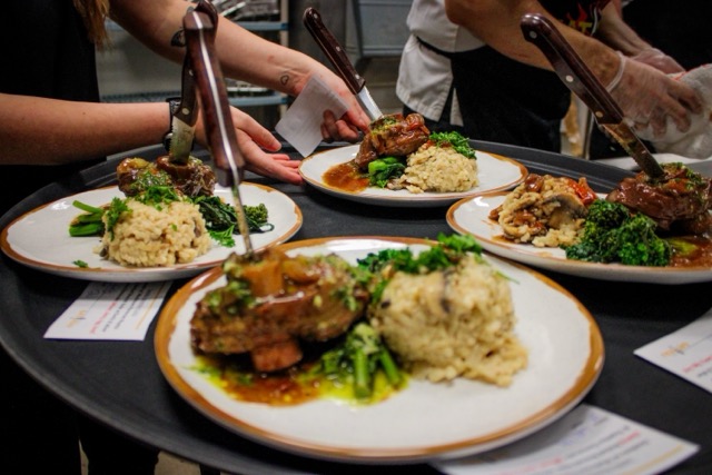 plates of food on a serving tray