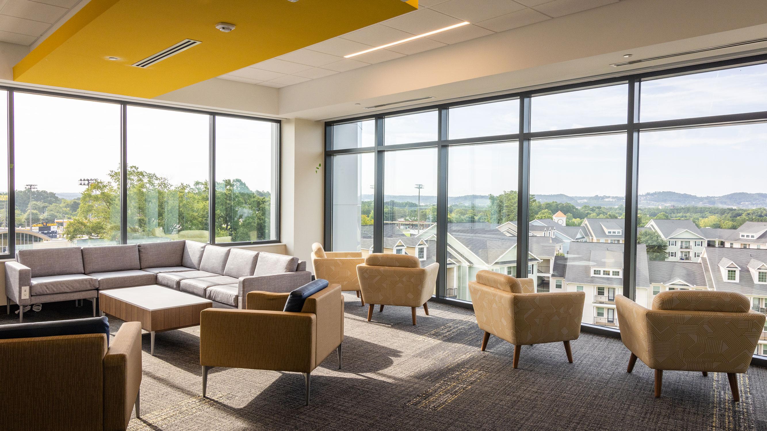 Community lounge area overlooking campus  / Community lounge area overlooking campus 