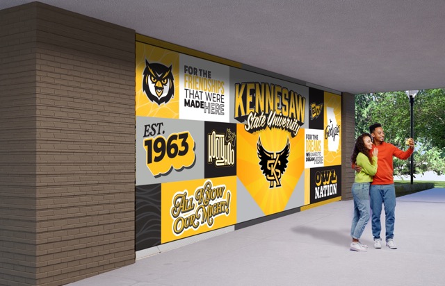 digital rendering of the summit 2 exterior wall decorated with KSU spirit images