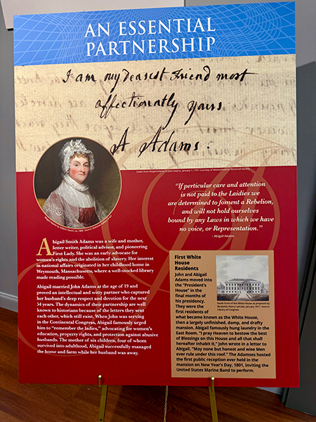 An exhibit panel from the Memorializing the Adams Family exhibit