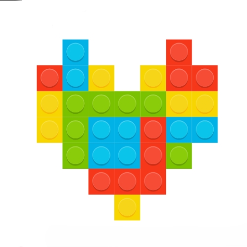 a heart shaped made of many colored lego blocks