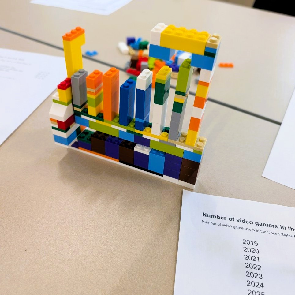 lego blocks assembled into an abstract shape to represent data