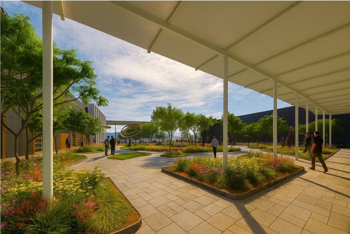rendering of the bailey school of arts district courtyard and greenspace