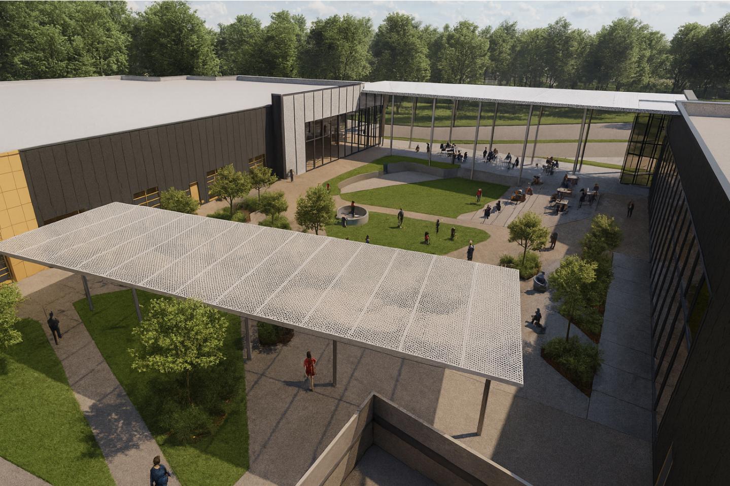 rendering of the bailsey school of arts district renovation greenspace