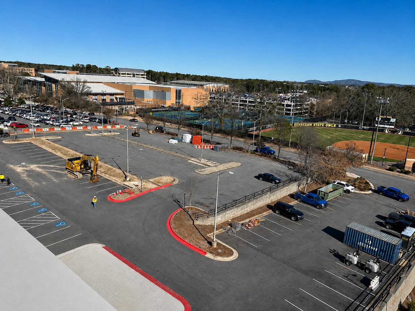 aerial view of the job site of summit ii residence hall before breaking ground