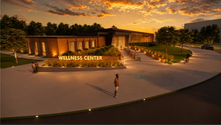 render of the wellstar center of sport excellence exterior in the evening