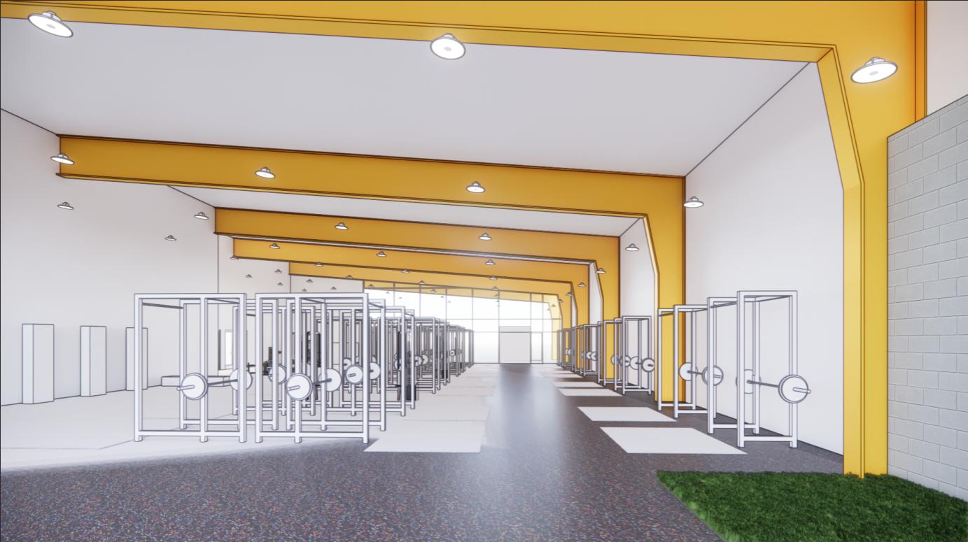 rendering of the wellsar center of sport excellence weightroom