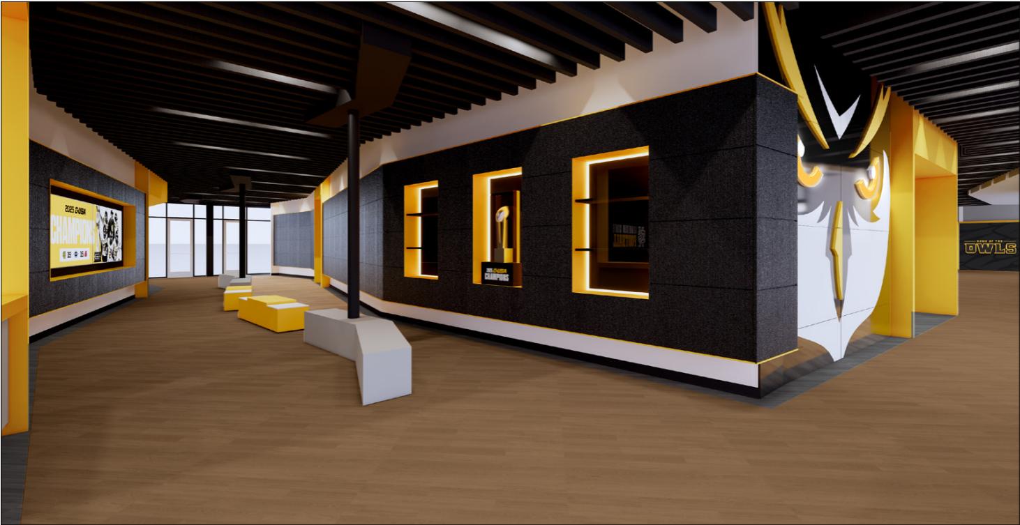 rendering of the wellstar champions complex hallways and trophy cases
