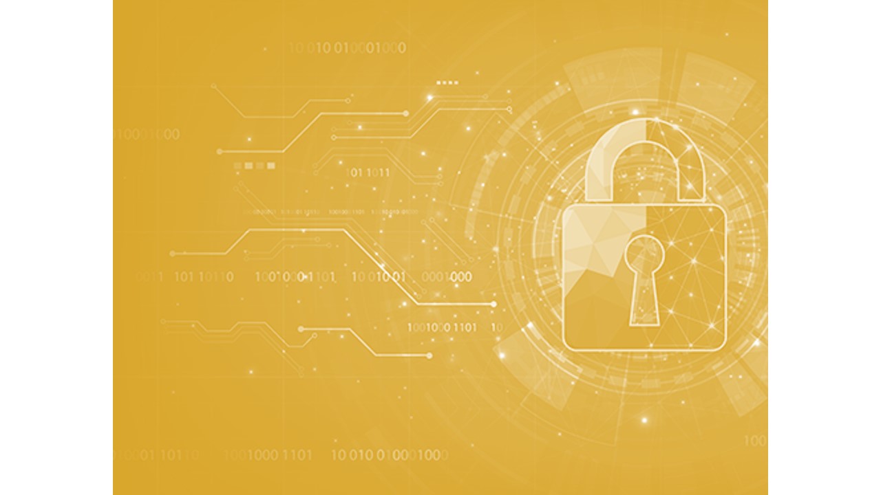 graphic showing lock and other cybersecurity iconography