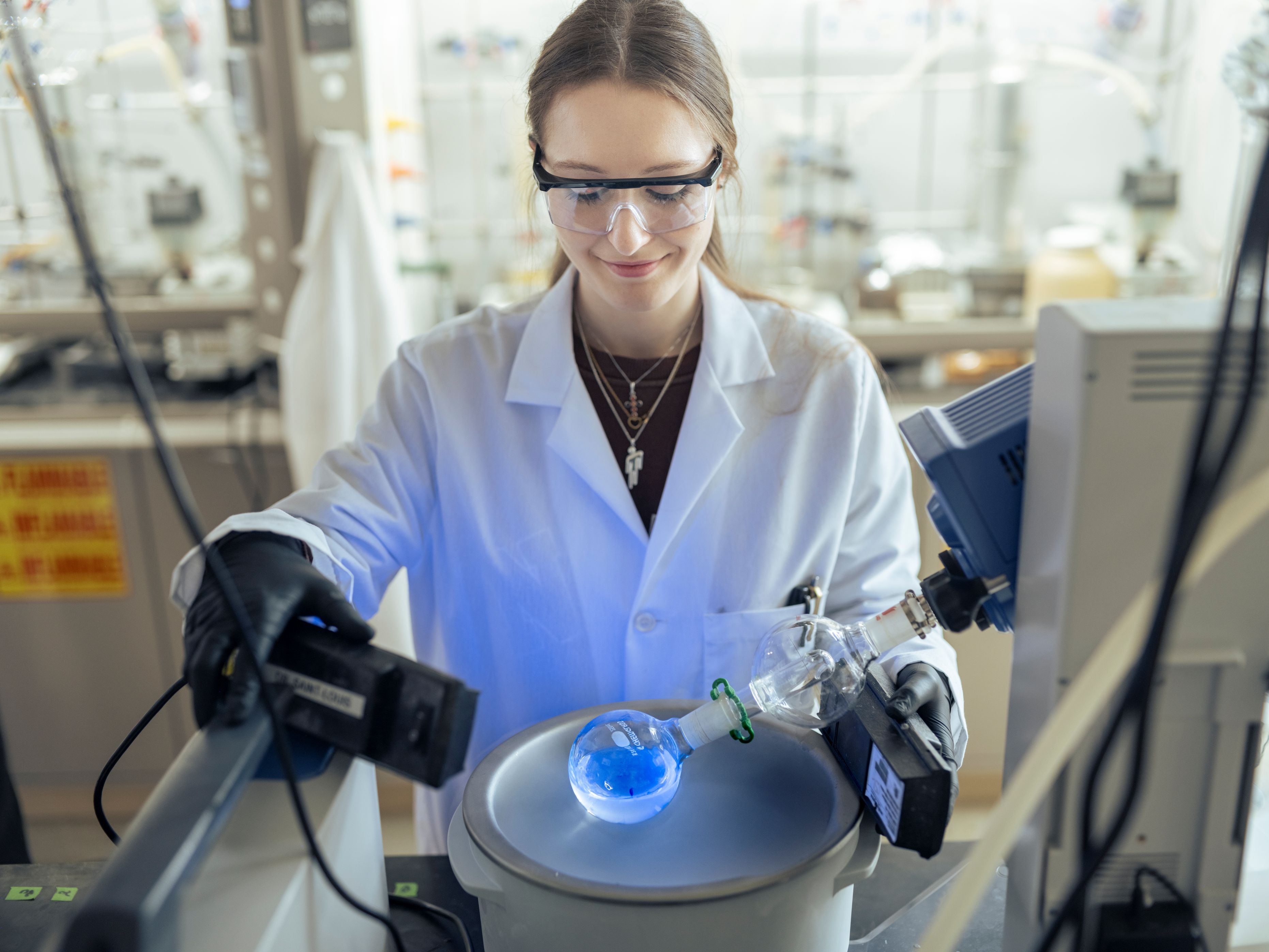 Student working in a science lab