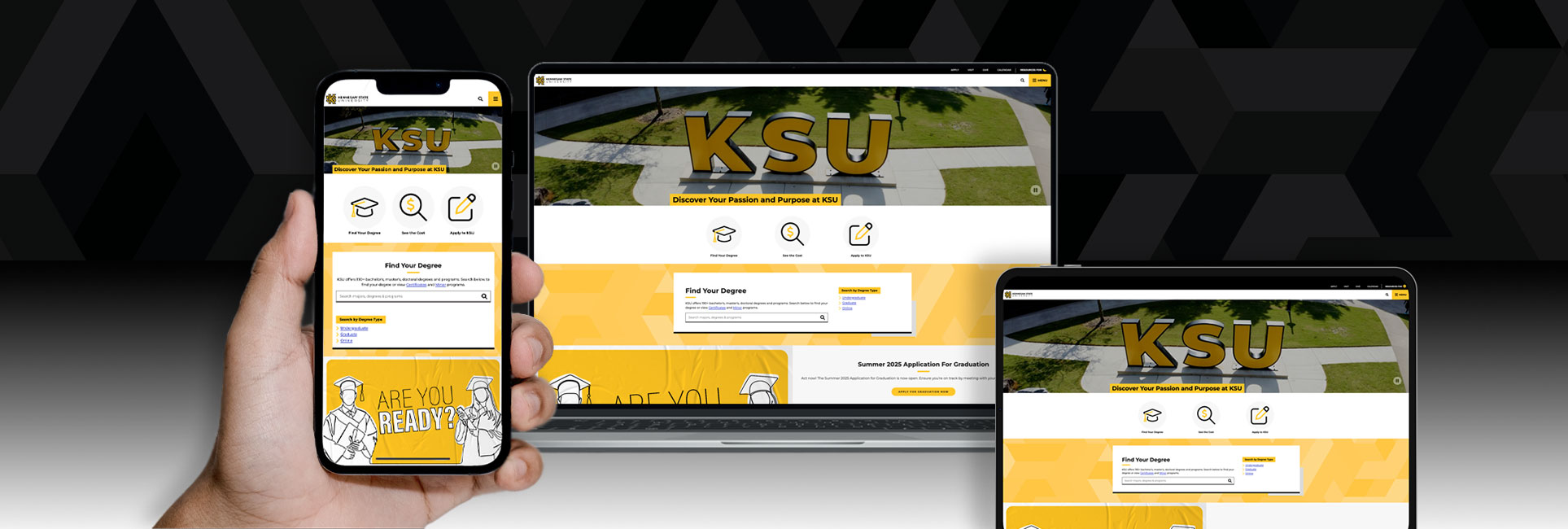 sample ksu webpage shown on tablet, laptop and phone